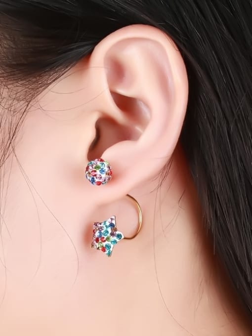 CONG Multi-color Star Shaped Gold Plated Rhinestones Stud Earrings 1