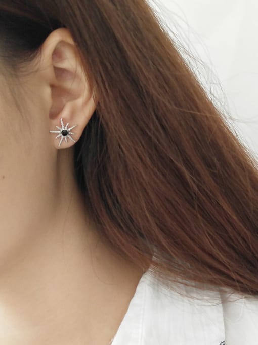 Boomer Cat 925 Sterling Silver With Platinum Plated Fashion Star moon Asymmetry Stud Earrings 2