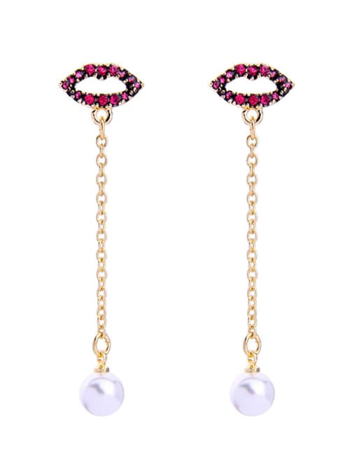 KM Lips Shaped Shell Pearls Personality Drop Earrings 0