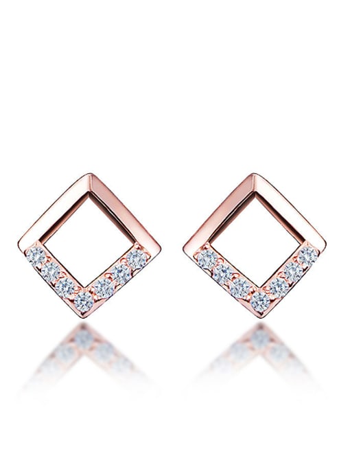 Rose Gold Simple 925 Sterling Silver Hollow Square Stud Earrings