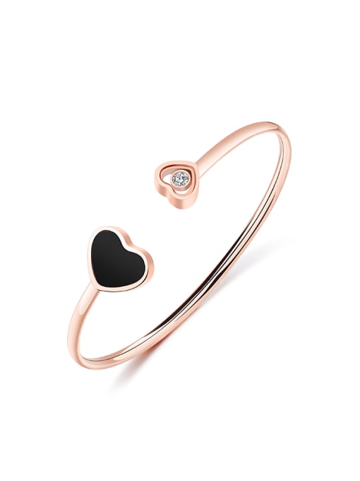 Open Sky Simple Heart Rhinestone Rose Gold Plated Opening Bangle 0