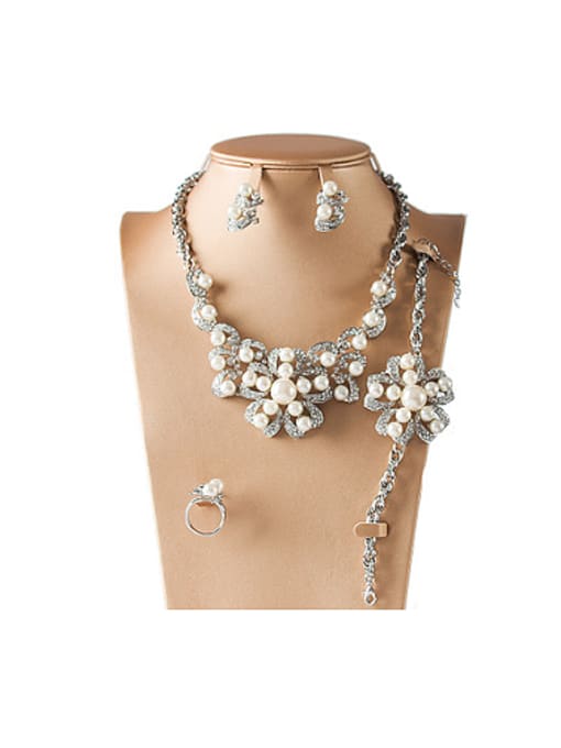 Lan Fu Artificial Pearl Rhinestones Four Pieces Jewelry Set 0