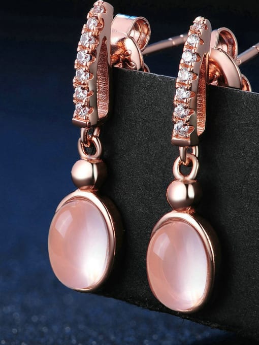 ZK Egg-shape Pink Crystals Fashion Drop Earrings 2