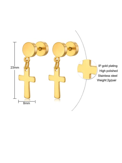 CONG Stainless Steel With Smooth Simplistic Cross Drop Earrings 2