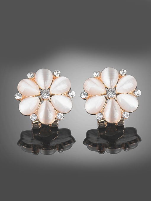 Wei Jia Fashion Opal stones Rhinestones Champagne Gold Stud Earrings 0
