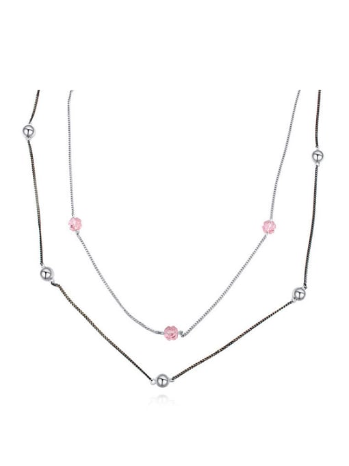 pink Simple Little austrian Crystals Double Layer Alloy Necklace