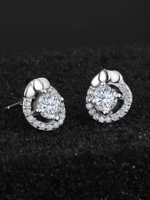 SANTIAGO Fashion Tiny 925 Sterling Silver White Cubic Zirconias Stud Earrings 1