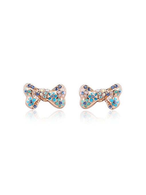 Rose Gold Colorful Bowknot Shaped AAA Zircon Stud Earrings