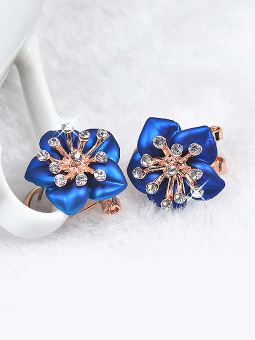 Wei Jia Fashion Rose Gold Plated Blue Flower Zirconias Copper Stud Earrings 1