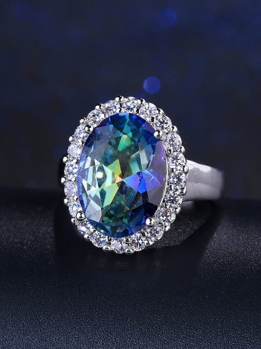 Blue +White US  7# Colorful Oval Zircon Engagement Ring