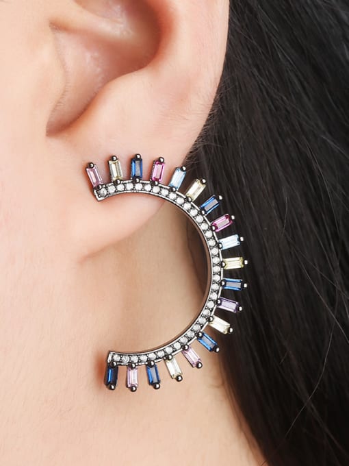 color+Black Copper With Cubic Zirconia Fashion Sector Stud Earrings