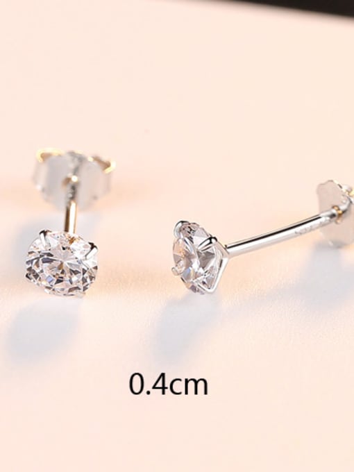 White Zirconium -0.4Cm Sterling silver simple four-claw punching piece 3mm 4mm 5mm 6mm zircon earrings