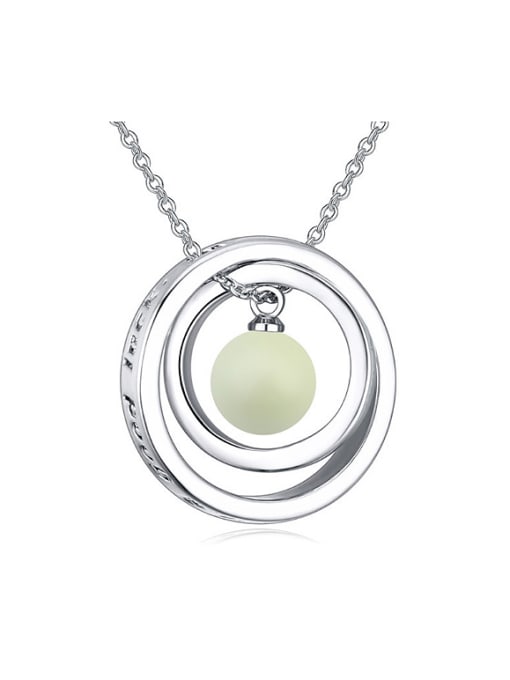 QIANZI Fashion Imitation Pearl Double Ring Pendant Alloy Necklace