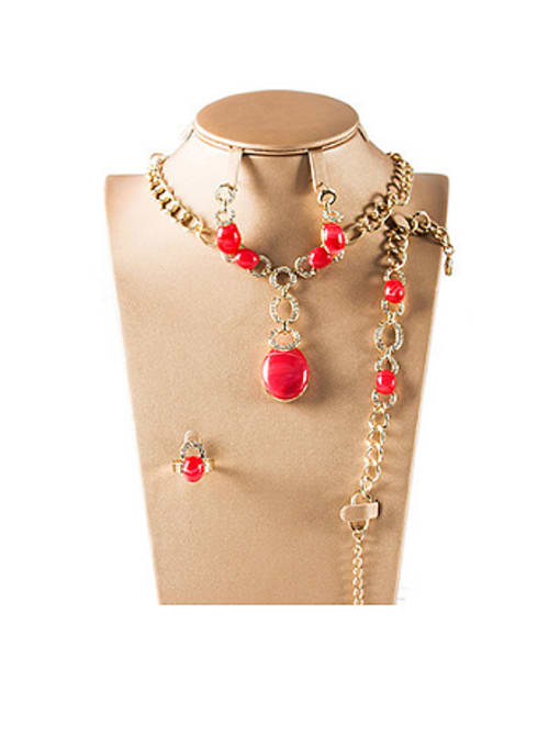 Red Oval Artificial Stones Colorfast Four Pieces Jewelry Set