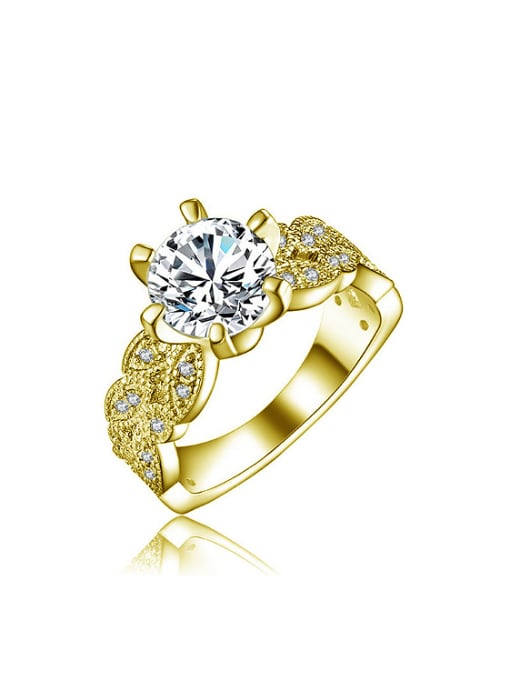 Gold Fashion Cubic AAA Zirconias Little Leaves Copper Ring