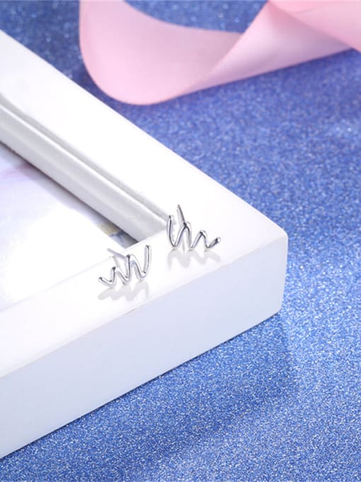 Silvery Women Temperament Electrocardiogram Shaped Stud Earrings