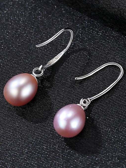 Purple 925 Sterling Silver With  Artificial Pearl  Simplistic Oval Hook Earrings