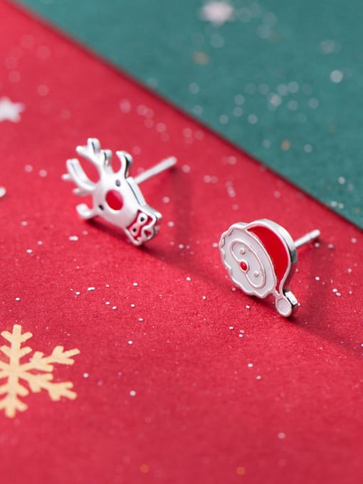 Santa Claus Elk Ear Nails 925 Sterling Silver With  Cute Christmas gift Stud Earrings