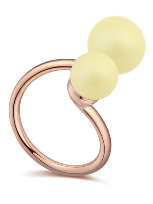 yellow Personalized Two Imitation Pearls Alloy Ring