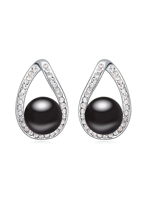 Black Simple Water Drop Imitation Pearl Shiny Crystal-covered Stud Earrings