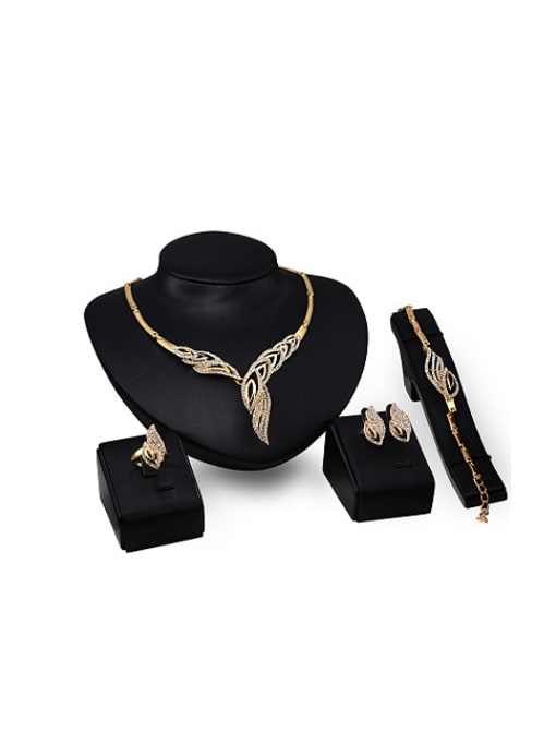 BESTIE Alloy Imitation-gold Plated Vintage style Leaf-shaped CZ Four Pieces Jewelry Set 0