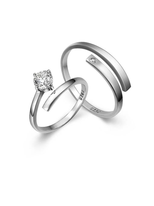 Dan 925 Sterling Silver With  Cubic Zirconia Simplistic Lovers Free Size Rings 0