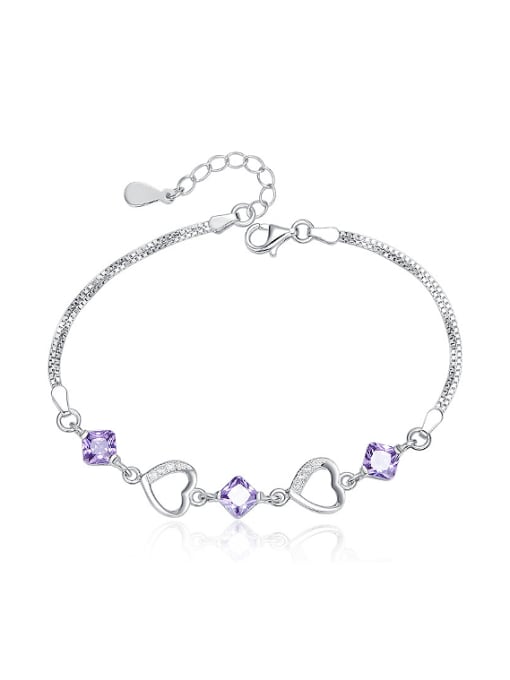 CEIDAI Fashion Hollow Heart Purple Zirconias 925 Silver Bracelet 0
