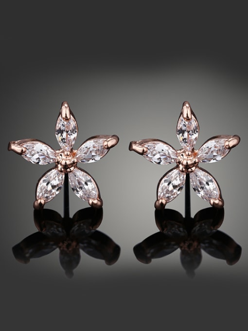 white Fashion Marquise Zirconias Flower Alloy Stud Earrings