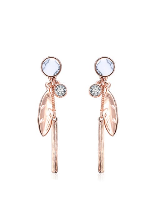 Ronaldo Creative Rose Gold Plated Feather Shaped Turquoise Drop Earrings 0
