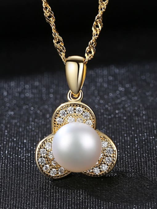 White Sterling silver plated 18K-gold 7-7.5mm natural pearl necklace
