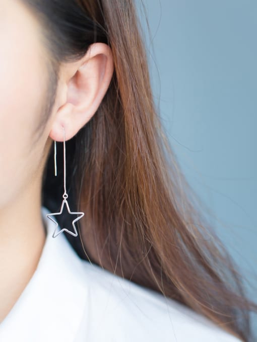 Rosh S925 Silver Lines Hollow Star drop threader earring 1