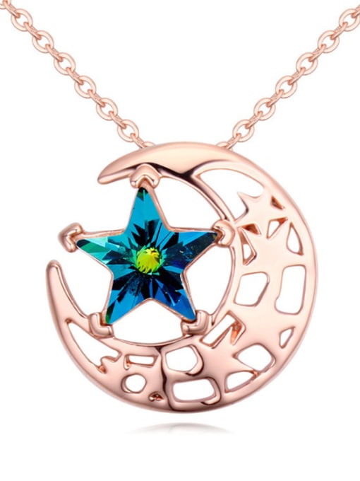 royal blue Fashion Rose Gold Plated Moon austrian Crystal Star Alloy Necklace