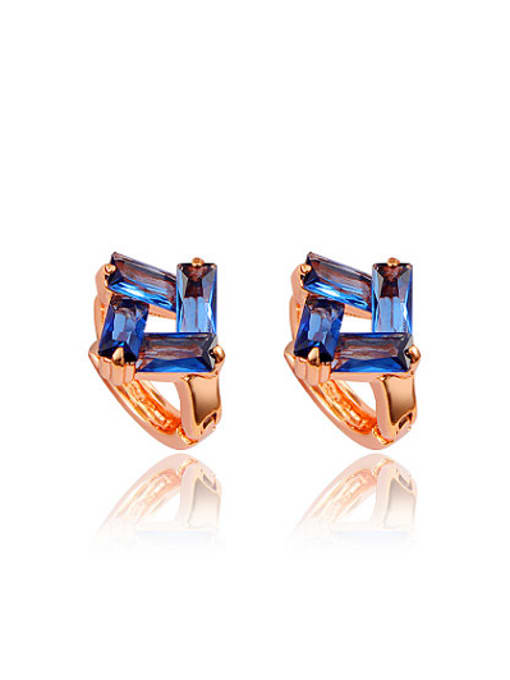 Rose Gold Trendy 18K Rose Gold Plated Blue Square Clip Earrings