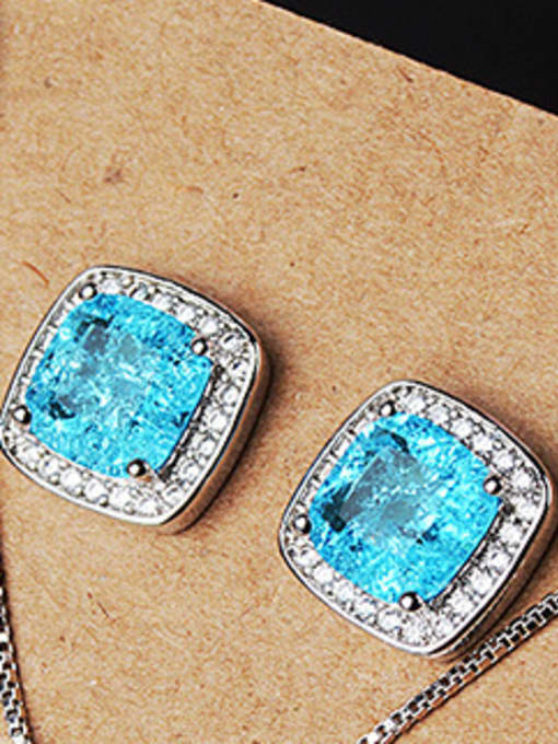 blue earring Copper With Glass stone Simplistic Geometric 2 Piece Jewelry Set