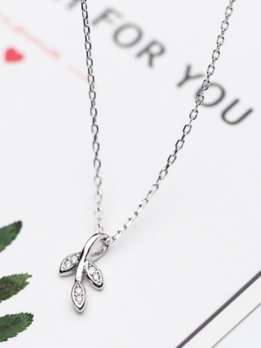 Rosh Fresh Leaf Shaped Rhinestone S925 Silver Necklace 1