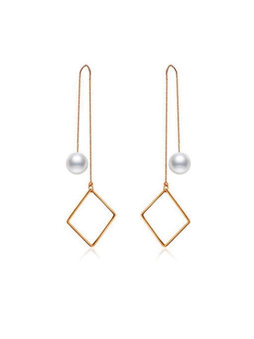 Ronaldo All-match Hollow Square Shaped Artificial Pearl Drop Earrings 0