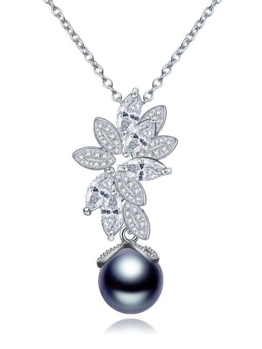 BLING SU Fashion pearl shell pendant Zircon Necklace