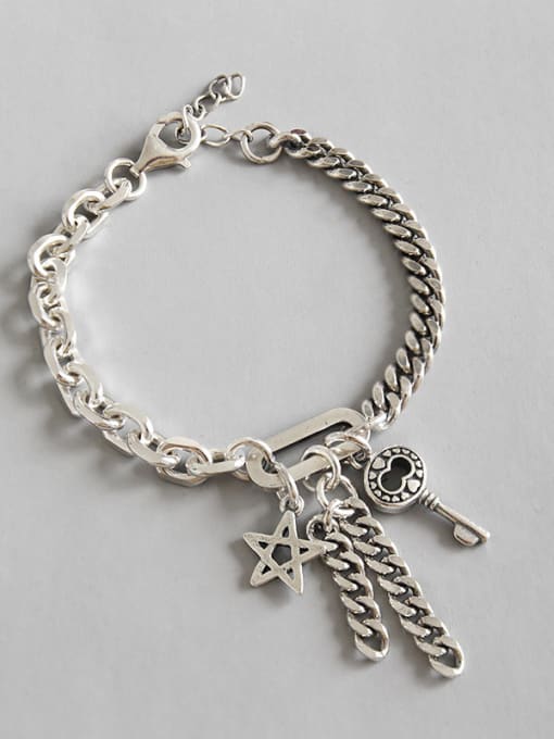 DAKA Hand made Sterling Silver retro personality key five pointed Chain Bracelet