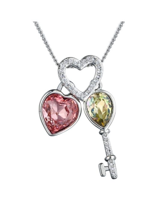 Green Copper Alloy White Gold Plated Fashion Love Heart Crystal Necklace