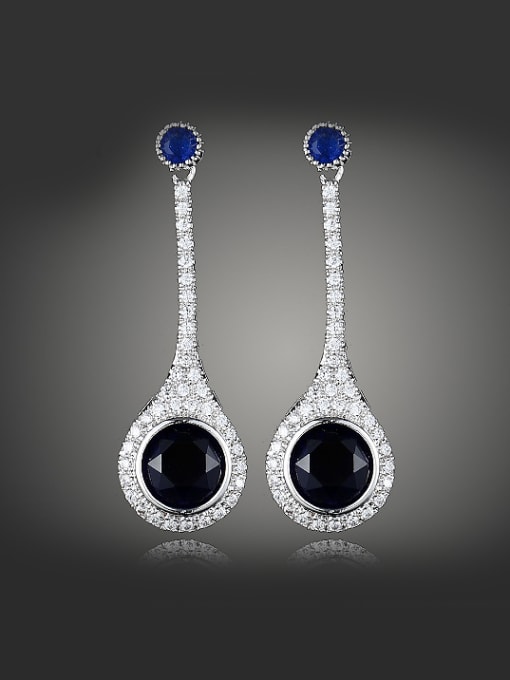 Blue Copper Platinum Plated Zircon-covered Drop Earrings