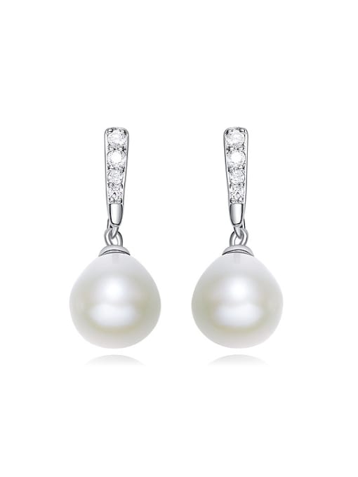 CEIDAI Fashion White Artificial Pearl Cubic Zirconias 925 Silver Stud Earrings 0