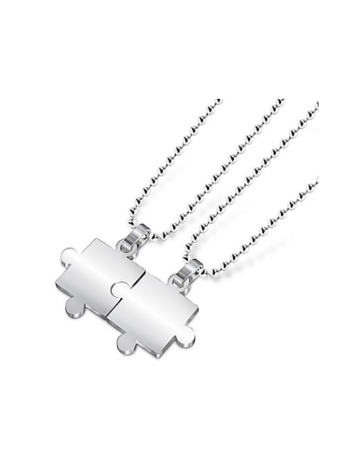 steel Personalized Puzzle Smooth Lovers Necklace
