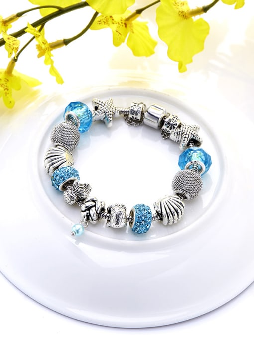 Silvery Women Blue Rhinestones Geometric Shaped Bracelet