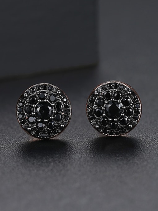 black Copper With White Gold Plated Simplistic Round Party Stud Earrings