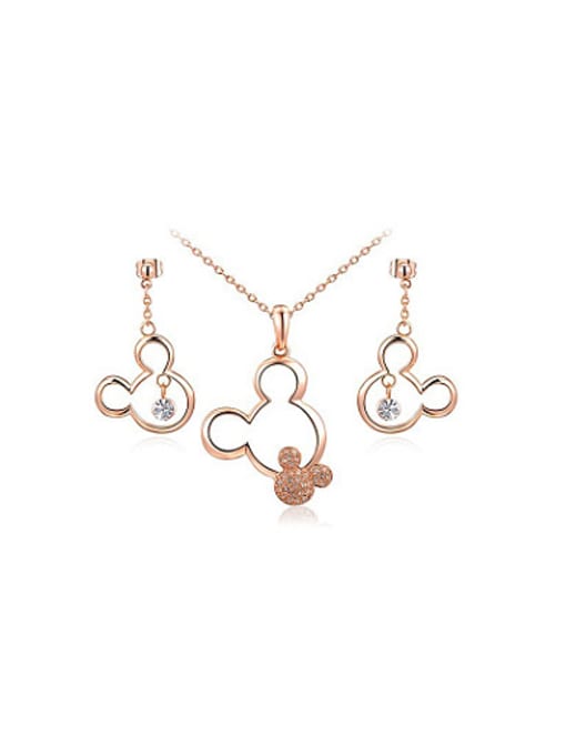 Rose Gold Alloy Rose Gold Plated Fashion Crystals Mickey Mouse Two Pieces Jewelry Set
