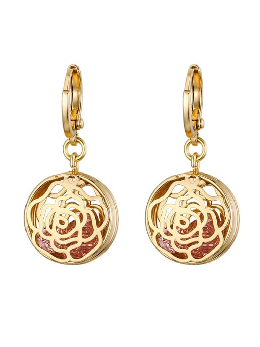 Pink Hollow Rose Flower Zircon Earrings