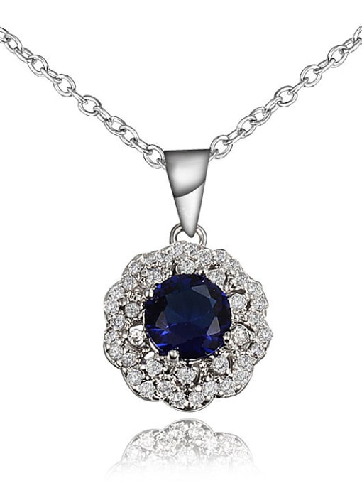 blue Women Blue Flower Shaped Zircon Necklace