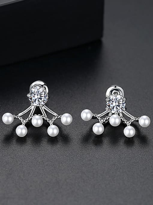 Platinum-T02E27 Copper With Gun Plated Trendy Cubic Zirconia  Flower Stud Earrings