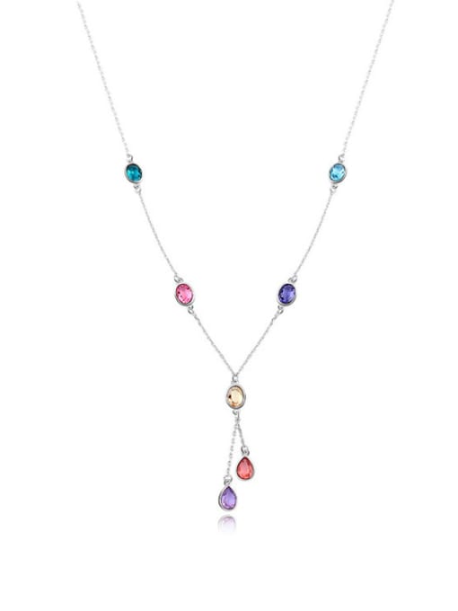 multi-color Simple Little austrian Crystals Alloy Platinum Plated Necklace