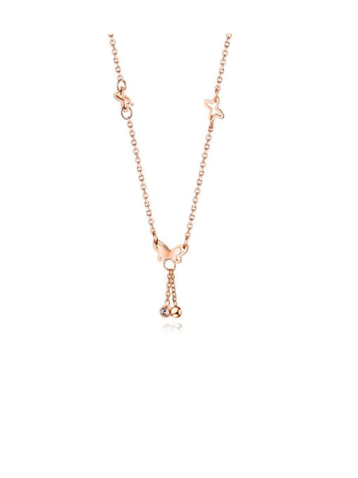 1539-rose Stainless Steel With Rose Gold Plated Simplistic Butterfly Necklaces